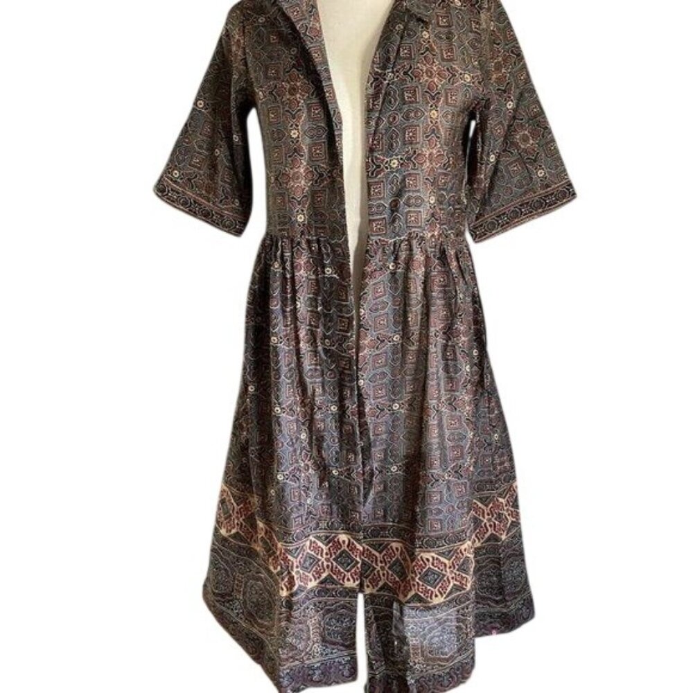 BIBA Sz 32 Cotton Flare Dress open Front Womens brown